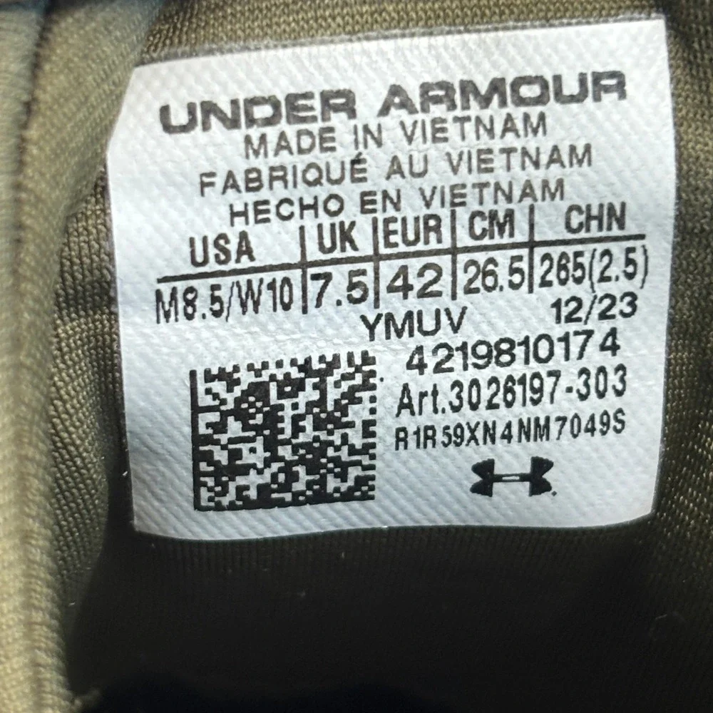 Under Armour SlipSpeed BOA Flow Perforated Training Sneaker Olive Green Mens 8.5